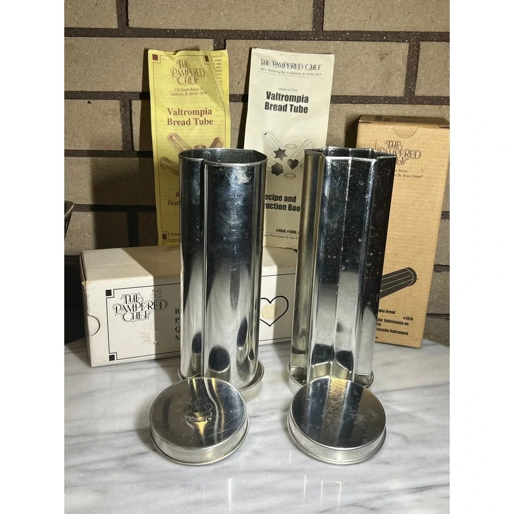 VTG Pampered Chef Valtrompia Bread Tube Star & Heart Shape Baking Mold Set
